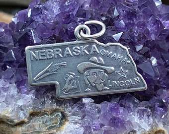 Nebraska Charm, Nebraska Pendant, Nebraska State Charm, Sterling Silver Nebraska Charm, Omaha Charm, Lincoln Charm