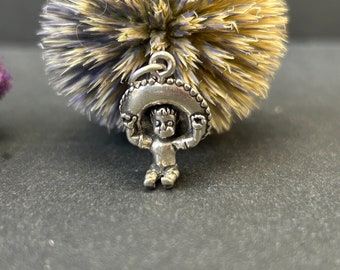Baby in Sombrero Charm, Sombrero Charm, Sterling Silver Sombrero Charm, Mexico Charm, Mexican Charm, Sterling Silver Charm