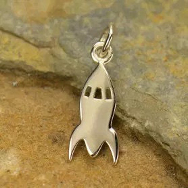 Rocket Charm, Spaceship Charm, Space Charm, Outer Space Charm, Alien Charm, Sterling Silver, PS01387