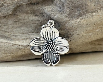Dogwood Charm, Sterling Silver Dogwood Flower Charm, Flower Charm, Sterling Silver Charm, Flower Pendant, Mother's Gift, Woman's Gift, TINY