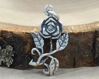 Rose Charm, Flower Charm, Sterling Silver Charm, Silver Pendant, Rose Pendant, Flower Pendant, PS3181