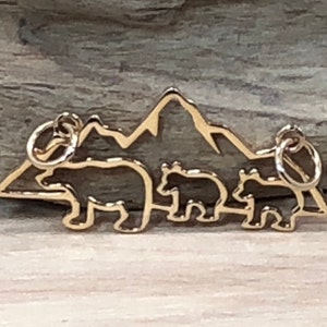 Bronze Mama and 2 Baby Bear Pendant Festoon, Mama and Baby Bear Charm, Bronze Mama and 2 Baby Bear Pendant, Baby and Mama Bear Charm