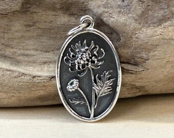 Sterling Silver Chrysanthemum  Charm, November Birth Flower Charm, Birth Flower Charms, Flower Charm, Flower Pendant