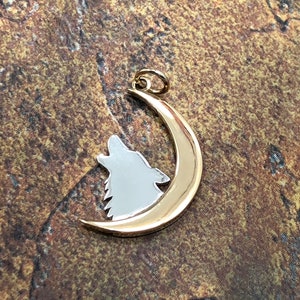 Sterling Silver Howling Wolf Charm with Bronze Moon, Wolf Charm, Wolf Pendant, Sterling Silver Charm, Howling Wolf Charm, Wolf Power Charm