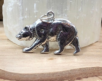 Bear Charm, Bear Pendant, Sterling Silver Charm, Realistic Bear Charm, California Charm, Woods Chamr, Forest Charm, Camping Charm