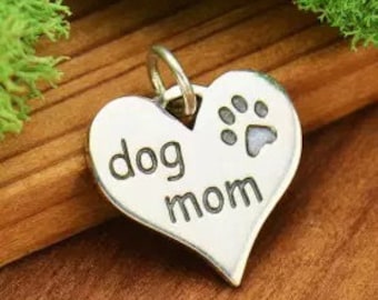 Dog Mom Charm, Paw Print Charm, Animal Lover Charm, Animal Charm, Heart Charm, Sterling Silver, Charm