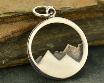 Mountain Range Charm, Mountain Charm, Nature Charm, Outdoors Charm, Sterling Silver Charm, Sterling Silver Pendant, PS01334