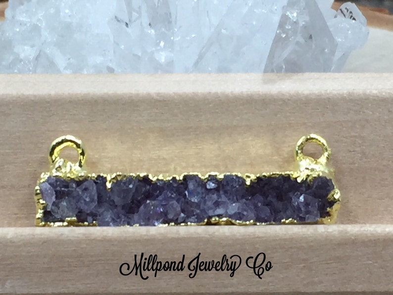 PG0924H Bar Connector 18K Gold Plated Connector Natural Purple Druzy Bar Connector Druzy Rectangle Connector Druzy Stick Connector