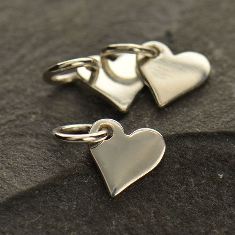 Small Heart Charm, Heart Pendant, Tiny Heart Charm, Flat Heart Charm,Sterling Silver Heart Charm, Sterling Silver Heart Pendant, PS01110 image 1