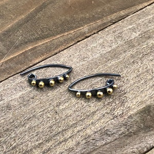 Ear Wires, Sterling Silver Ear Wires, Earring Components, Mixed Metal Marquis Ear Wires with Bronze Granulation, Jewelry Findings, 1 Pair