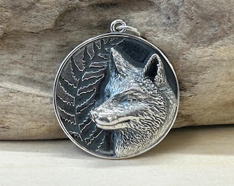 Sterling Silver Fox and Fern Pendant, Sterling Silver Fox Charm, Fox Charm, Animal Lover Charm, Zoo Charm, Animal Lover Gift, Flat Fox Charm