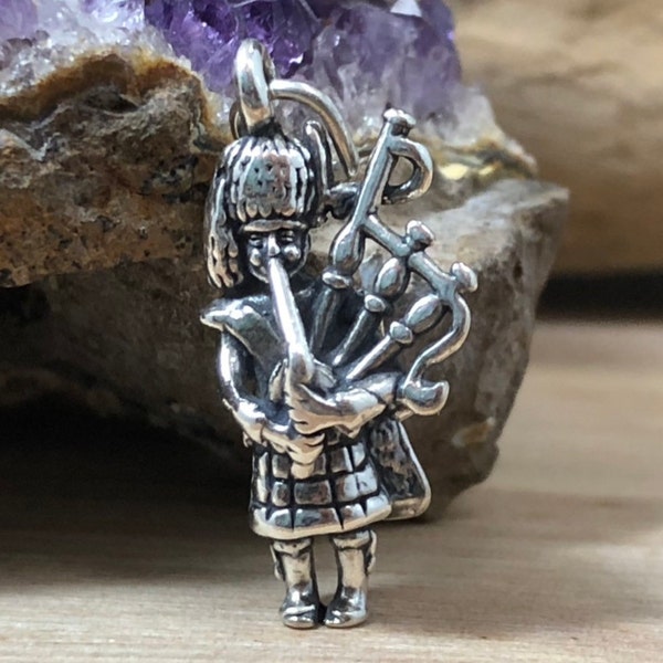 Bagpiper Charm, Bagpipe Charm, Scotsman Playing Bagpipes Charm, Scottish Charm, Sterling Silver, 3D Charm, Bagpipes