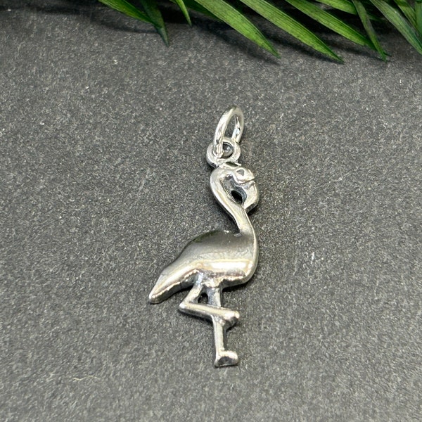 Flamingo Charm, Flamingo Pendant, Bird Charm, Bird Pendant, Pink Flamingo, Sterling Silver Charm, Sterling Silver Pendant