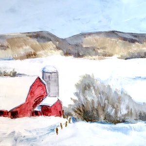 Wisconsin Winter Original Scenic Landscape Painting Acrylic on Board 5"x7"