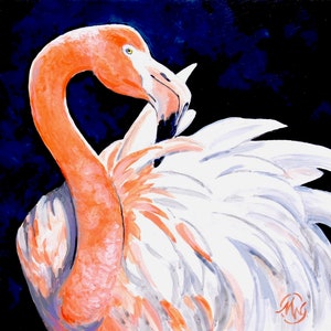 Flamingo Dancer Original Bird Painting Acrylic on Board 6"x6"