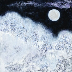 Moonlit Original Scenic Landscape Textured Painting Acrylic on Canvas 10&quot;x10&quot;