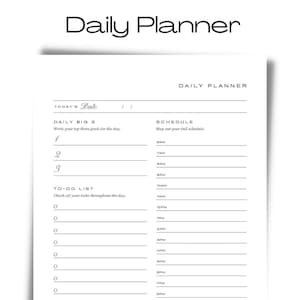 PRINTABLE DAILY PLANNER | Printable Productivity Day Planner | Diary | Diary Insert | Blank Daily Template | Pdf | Organize