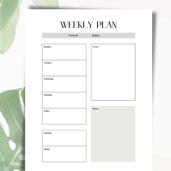 BLANK PRINTABLE WEEKLY Planner Template, Lux, Luxury fashion Planner Inserts, Instant Download, Pdf, Instant download