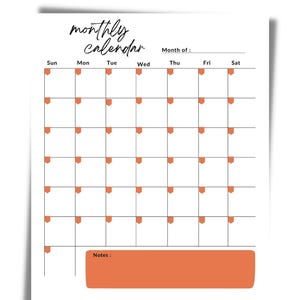 BLANK PRINTABLE MONTHLY Planner Template  | Work Day  | Instant Downloadable Template | Pdf