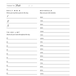PRINTABLE DAILY PLANNER | Printable Productivity Day Planner | Diary | Diary Insert | Blank Daily Template | Pdf | Organize