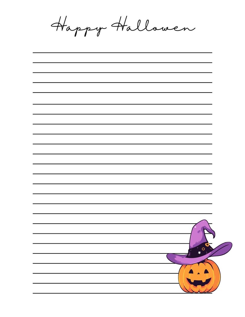 PRINTABLE HALLOWEEN NOTES Page W/happy Halloween Pumpkin &amp; Purple Witch ...