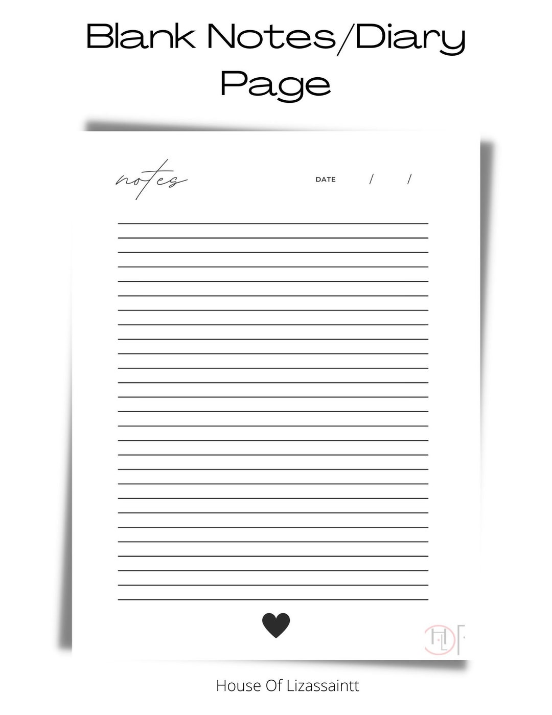 BLANK Hearts Notes Page /diary Insert Template | Printable Planner ...
