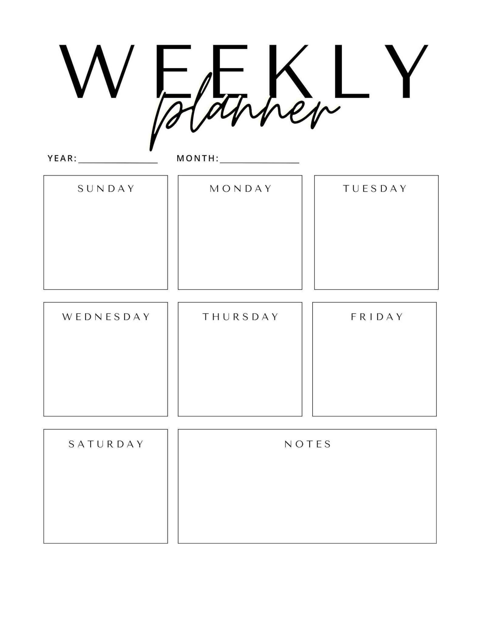 Week Template.pdf PRINTABLE WEEKLY PLANNER Template W/notes | Downloadable | Diary Insert ...