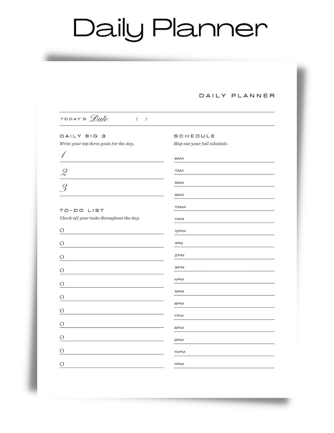 PRINTABLE DAILY PLANNER | Printable Productivity Day Planner | Diary ...