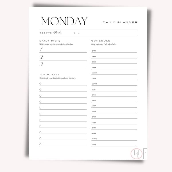 PRINTABLE DAILY PLANNER | Printable Productivity Day Planner for Work | Work Day Diary Insert | Blank Template | Pdf | Organize