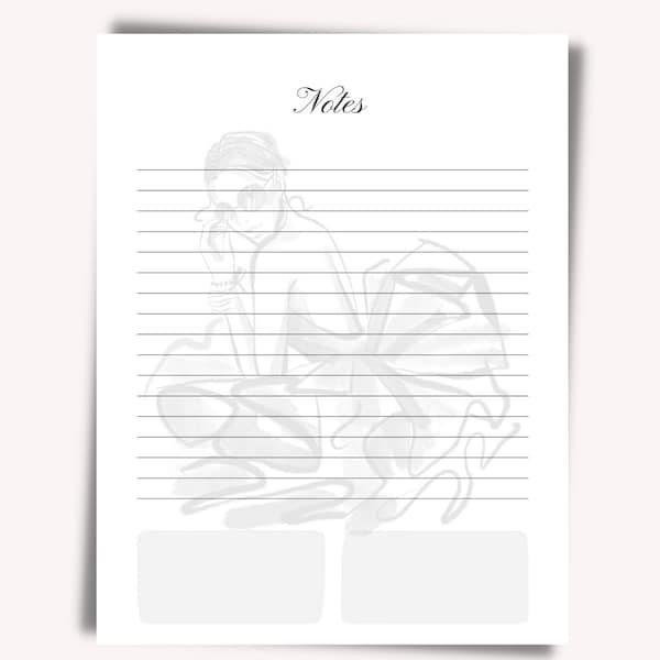 PRINTABLE Fashion Model NOTES/Diary Page Template  | Printable Planner | Instant Download | Template | Pdf | Organize