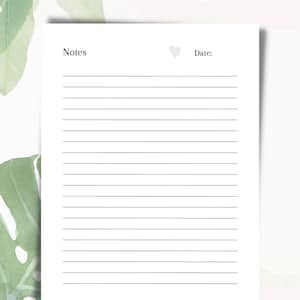 DRUCKBARE BLANK NOTES / Tagebuch Herz geformt Insert Vorlage | Druckbarer Planer | Sofortdownload | Vorlage | Pdf | Organisieren
