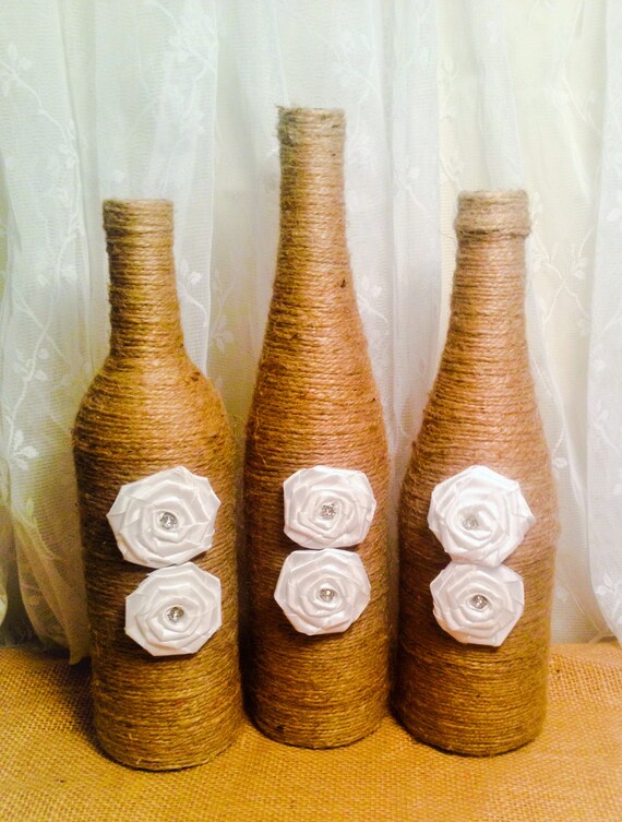 Items similar to Twine Wrapped Wine Bottle Vase on Etsy