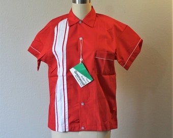 Vintage 1950s 60s NOS Red White Striped Ladies Bowling Shirt Rockabilly Top Blouse Swingster Nat Nast  |  Modern US 0 2 4  / XS Small