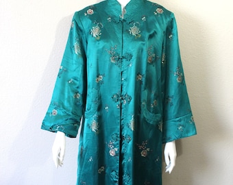 Vintage 40s 1950's Esmeralda Seda Hollywood Glamour Roupão Robe Lounging Jacket Casaco de noite Kimono // Médio