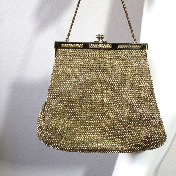 Vintage 1950's 60s 50s by Lumured Gold Beaded Evening Bag Golden Petit Bead Purse Handbag USA