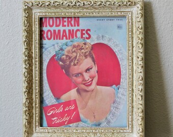 Vintage 40s Valentine's Day Modern Romances "GIRLS ARE TRICKY" Vintage Magazine March 1944 Framed Print WW2