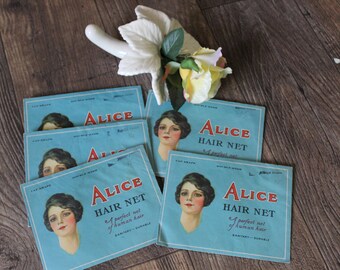 Vintage 30s 1940s NOS Alice Hair Net in Original Packaging Medium Brown double mesh Hair Accessories human hair pinup girl