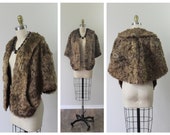 Vintage 1930s 1940s Brown Broadtail Karakul Swakara Persian Lamb Sherling Wool Fur Clutch shawl wrap cape One Size
