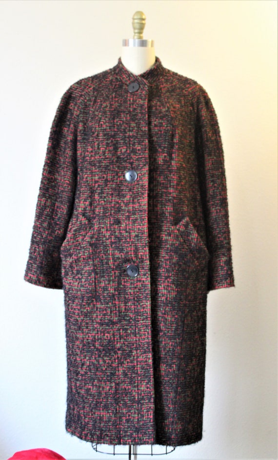 1950s BETTY ROSE Coat Black Red Mohair Woven flec… - image 4