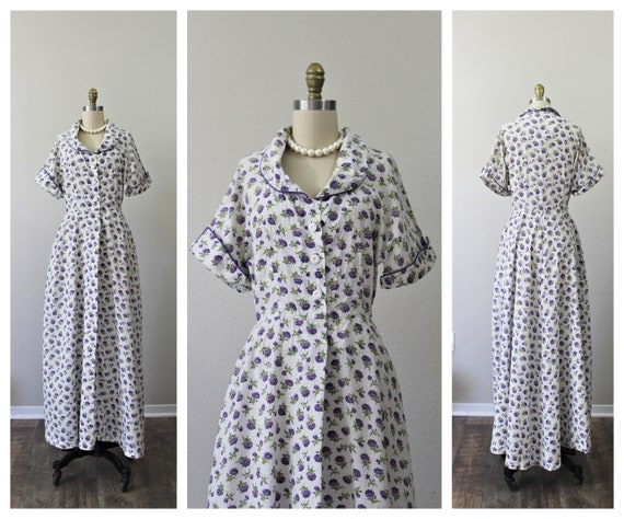 Vintage 40's KAMORE Waffle Cotton Frock House Dres