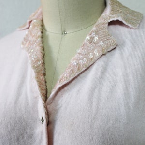 Vintage 1950s 60s Rosanna Light Pink Beaded Collar Cardigan Orlon Pinup Sweater Rhinestone Buttons // Modern Size US 2 4 6 8 Small Med image 8