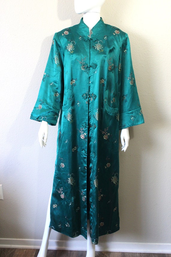 Vintage 40s 1950's Emerald Silk Hollywood Glamour… - image 1