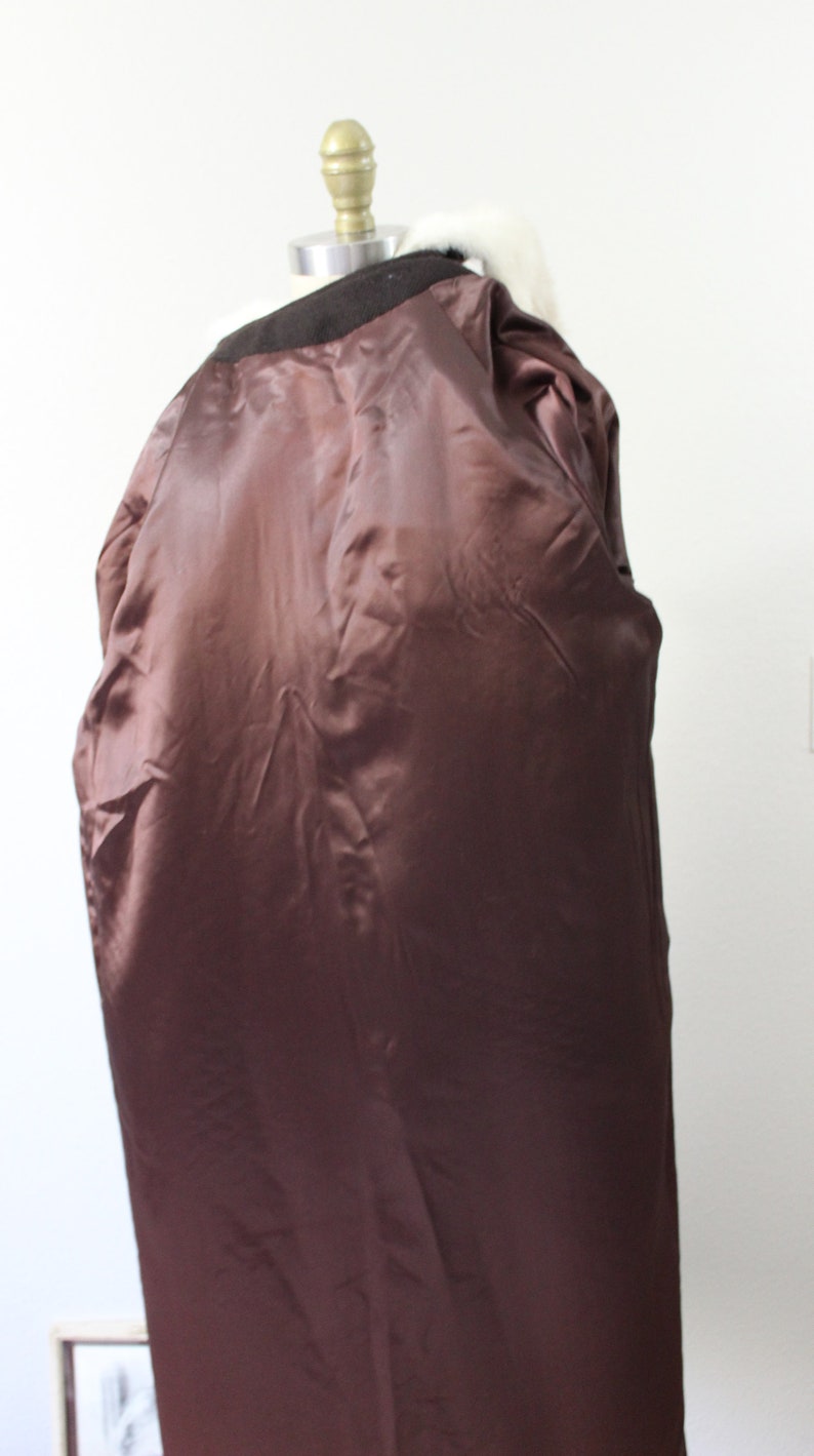 Vintage 50's 1960s SHAGMOOR Dark Chocolate Brown Wool Coat with Cream Real Mink Fur Collar // US 8 10 12 M L image 10