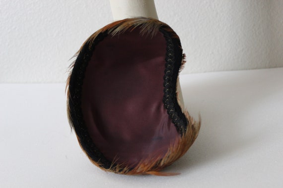 Vintage 1950s Multicolor Brown feather cap Hat he… - image 10