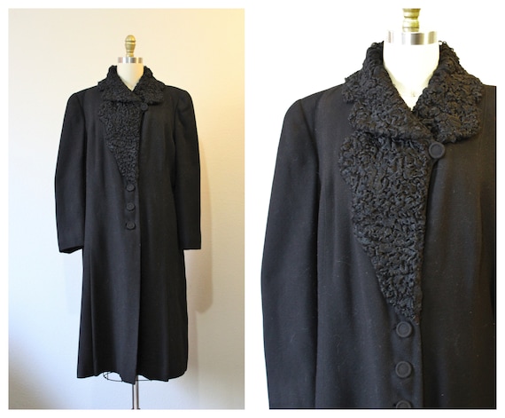 Vintage 1940s Black Fancy Wool Persian Lamb Trim C
