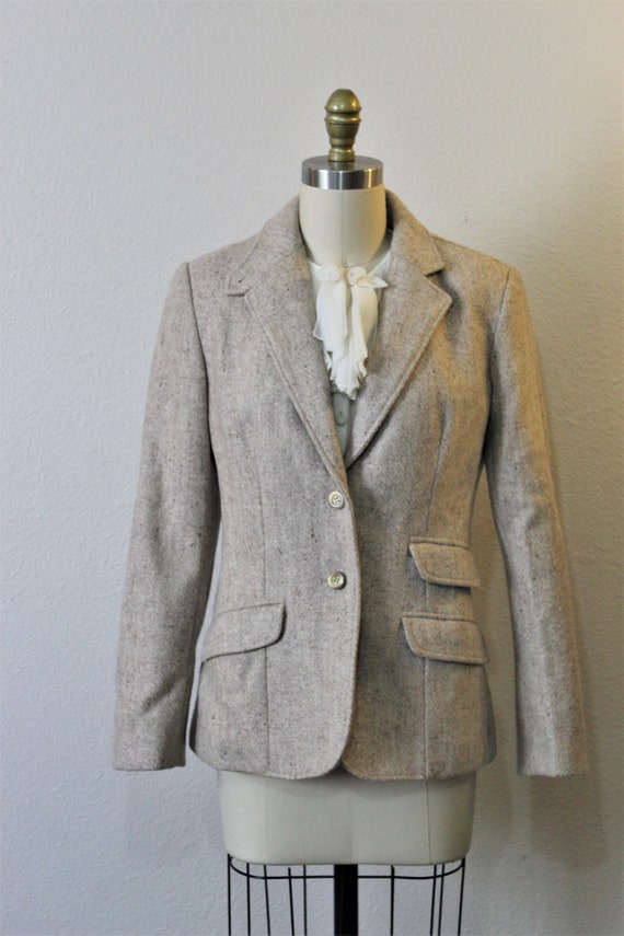 Vintage 70s 1980s Tan tweed blazer jacket with Le… - image 1