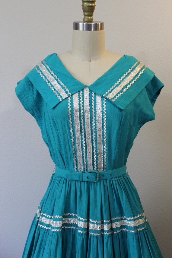 Vintag 1940s 50s Miss Virginia Frocks Turquoise S… - image 5