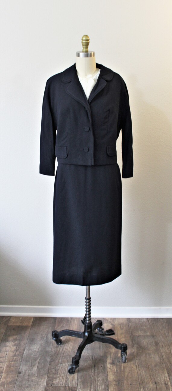 Vintage 50s NOS Forstmann Navy Blue Fancy Virgin … - image 6