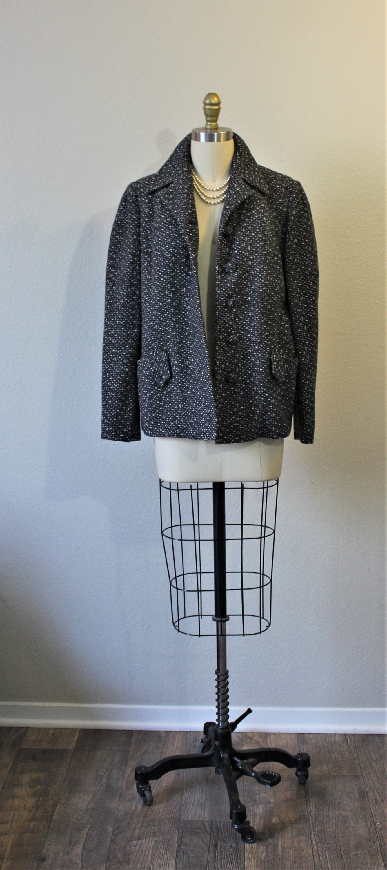 Vintage 1940s 50s Walda Scott Original Gray White Speckled Tweed