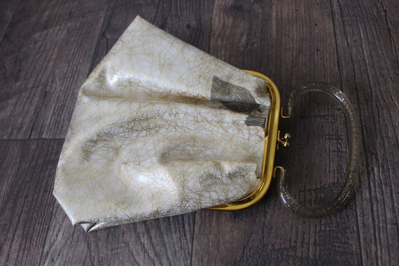 Vintage 1950's 60s Lucite Gold Confetti Handbag b… - image 5